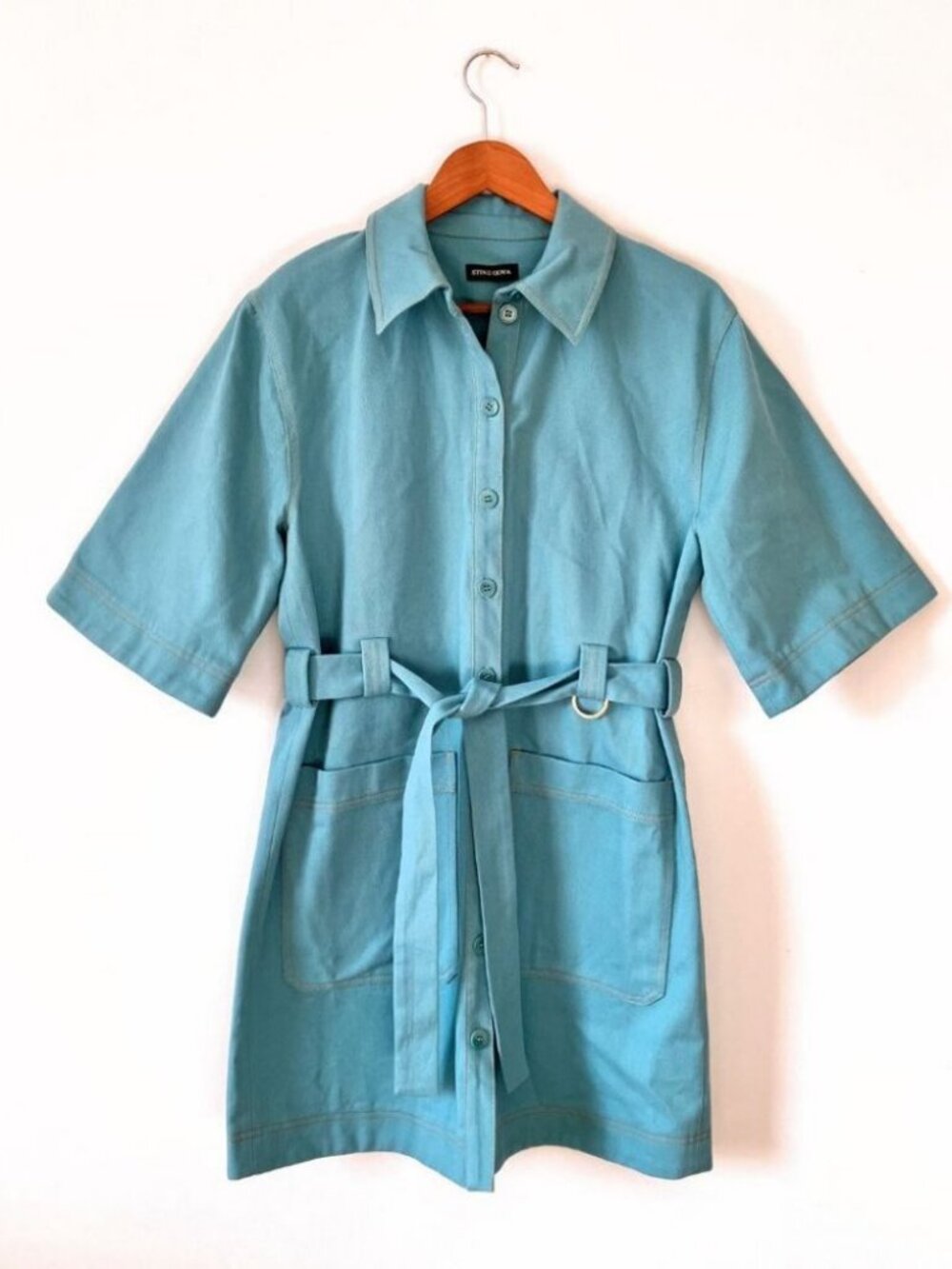 Stine Goya Carli Belted Mini Shirt Dress Turquoise / Size Small - Picture 2 of 5